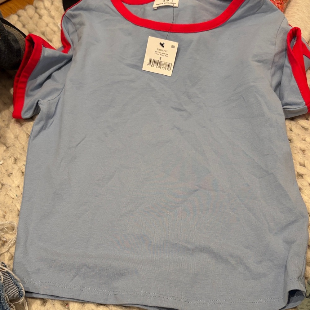 Cotton On Light Blue and Red Short Sleeve Tee
